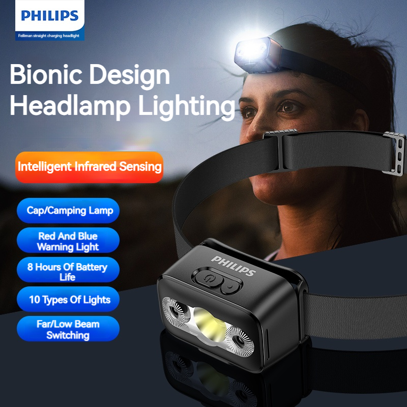 Outdoor Lighting Types - ฟิลิปส์ LED ไฟหน้าเซนเซอร์ไฟฉายหัวสิบประเภทประเภท-C ไฟหน้าแบบชาร์จไฟได้กลางแจ้งแคมป์ปิ้งโคมไฟตกปลา