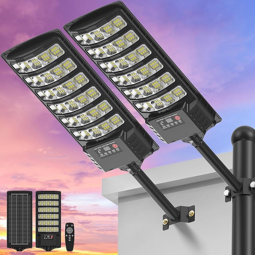 Outdoor Lighting Dusk To Dawn - ไฟถนนพลังงานแสงอาทิตย์แบบติดตั้งบนเสา, ไฟ LED กลางแจ้ง 300000LM ปิด-เปิดอัตโนมัติ