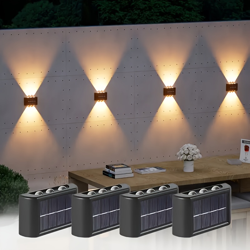 Outdoor Lighting For Fence - ไฟ LED พลังงานแสงอาทิตย์สำหรับภายนอกอาคาร กันน้ำ ติดผนัง ส่องสว่างขึ้นและลง