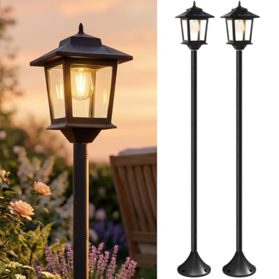 Outdoor Lighting Dusk To Dawn - ไฟเสาโซลาร์เซลล์กลางแจ้ง, ชุด 2 ชิ้น ขนาด 63