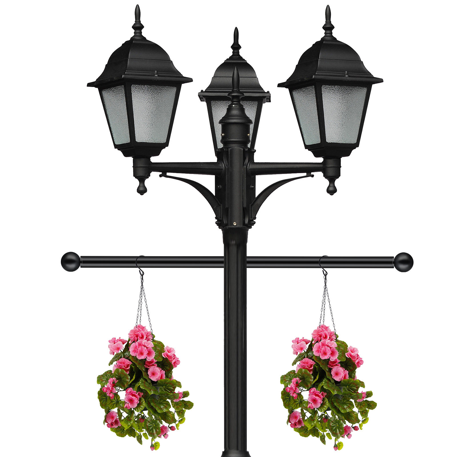 Outdoor Lighting Poles - เสาไฟกลางแจ้งพร้อมแขนขวางสีดำ ปรับระดับได้ ใช้เป็นที่พักบันได แข็งแรงทนทาน อุปกรณ์เสริมสำหรับเสาไฟสวน