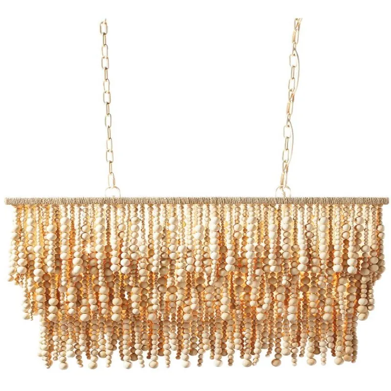 Outdoor Lighting Chandelier - โคมไฟระย้าลูกปัดไม้สไตล์โบฮีเมียน พร้อมพู่ห้อยแบบฝรั่งเศส สำหรับตกแต่งห้องนั่งเล่น ห้องรับประทานอาหาร ห้องนอน และงานแต่งงานกลางแจ้ง