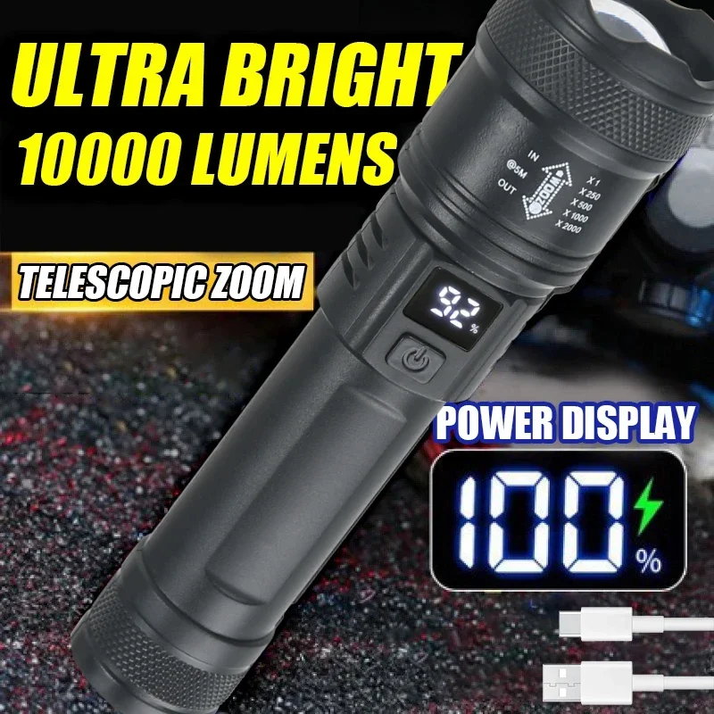 Outdoor Lighting Poles - ไฟฉาย LED ทรงพลัง9900LM ไฟฉาย USB แบบชาร์จไฟได้,