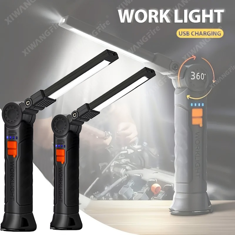 Outdoor Lighting Panel - ไฟฉาย LED แบบชาร์จไฟได้พร้อมแม่เหล็กและตะขอ, กันน้ำสำหรับงานรักษาความปลอดภัยในสถานที่ทำงาน ทำงานกลางคืน ตั้งแคมป์กลางแจ้ง