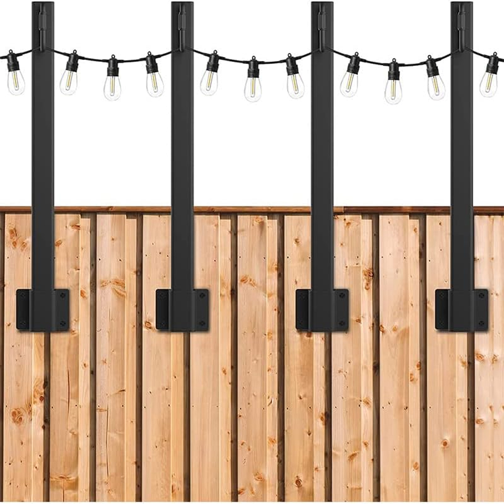 Outdoor Lighting For Fence - เสาไฟโลหะ 4 ชิ้น พร้อมคลิปหนีบสีดำ สำหรับแขวนตกแต่งสวน รั้ว