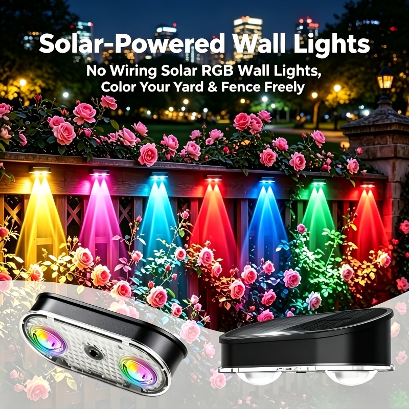 Outdoor Lighting Dusk To Dawn - ไฟรั้วโซลาร์เซลล์ RGB IP44, 8 สี 11
