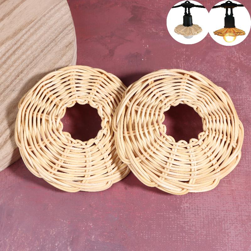 Outdoor Lighting Chandelier - โคมไฟหวายทอมือ 2 ชิ้น โคมไฟระย้าสไตล์วินเทจ ฝาครอบโคมไฟแขวนสำหรับตกแต่งภายในและภายนอกอาคาร เหมาะสำหรับตั้งแคมป์