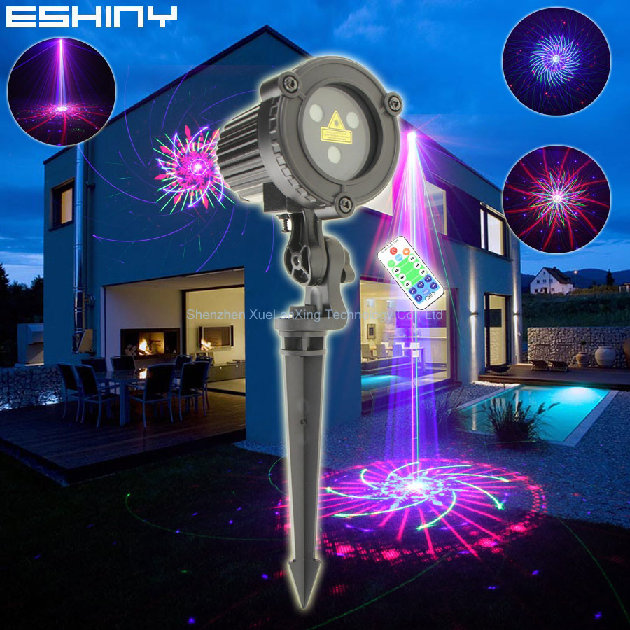 Outdoor Lighting Linear - Eshiny โปรเจ็คเตอร์เลเซอร์ RGB เคลื่อนไหวได้60รูปแบบไฟภายนอกอาคาร IP65กลางแจ้งสวนงานปาร์ตี้ผนังต้นไม้ผนังบ้านสวน B208N8