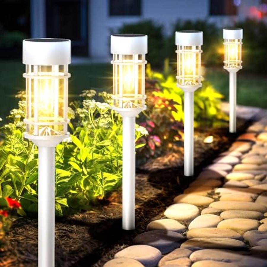 Outdoor Lighting Dusk To Dawn - ไฟทางเดินพลังงานแสงอาทิตย์กันน้ำสำหรับภายนอกอาคาร, ไฟสวน LED พลังงานแสงอาทิตย์ 8 ชิ้น