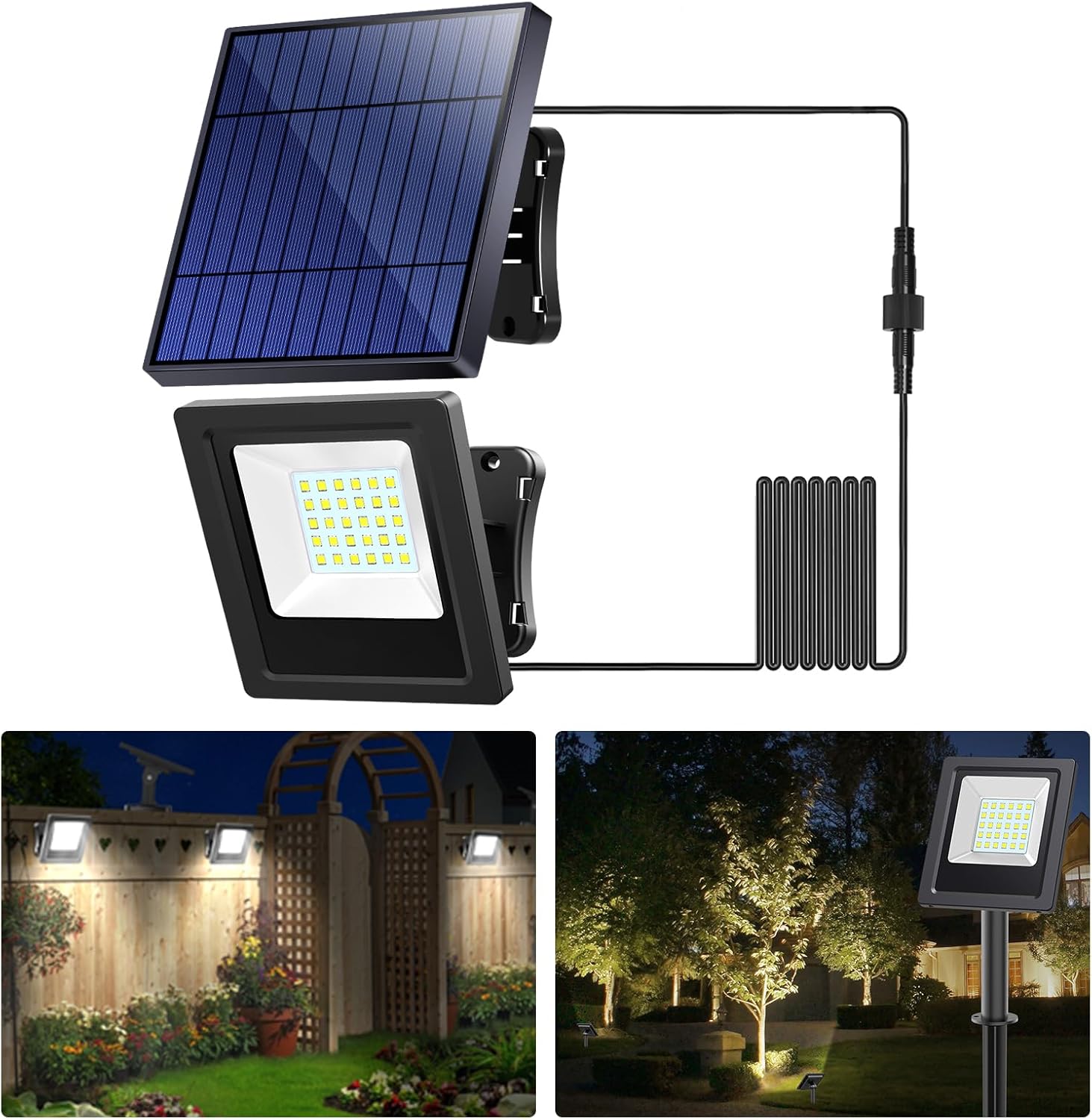 Outdoor Lighting Dusk To Dawn - อินเทลแอมป์ ไฟโซลาร์เซลล์กลางแจ้ง แบตเตอรี่ใช้งานได้นาน 4000mAh ไฟส่องสว่างเพื่อความปลอดภัย เปิด-ปิดอัตโนมัติตั้งแต่พลบค่ำถึงรุ่งเช้า