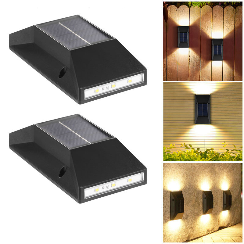 Outdoor Lighting For Fence - ไฟส่องสว่างขึ้น/ลง 6LED สำหรับตกแต่งสวนกลางแจ้ง โคมไฟติดผนังพลังงานแสงอาทิตย์ กันน้ำ สำหรับรั้วสนาม