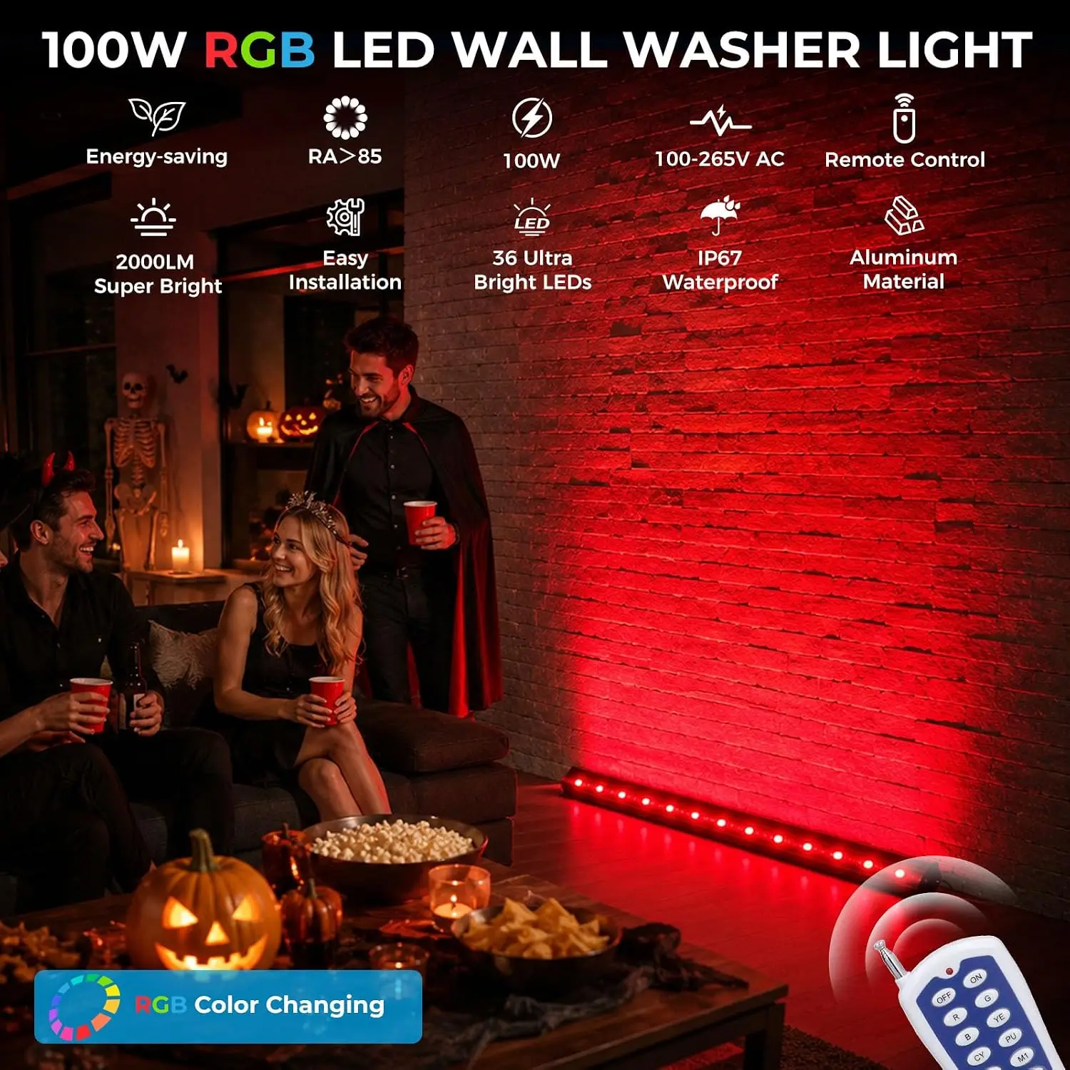 ไฟส่องผนัง RGB แบบ 2 ชิ้น 100W - Outdoor Lighting Remote Control บทวิจารณ์และราคา